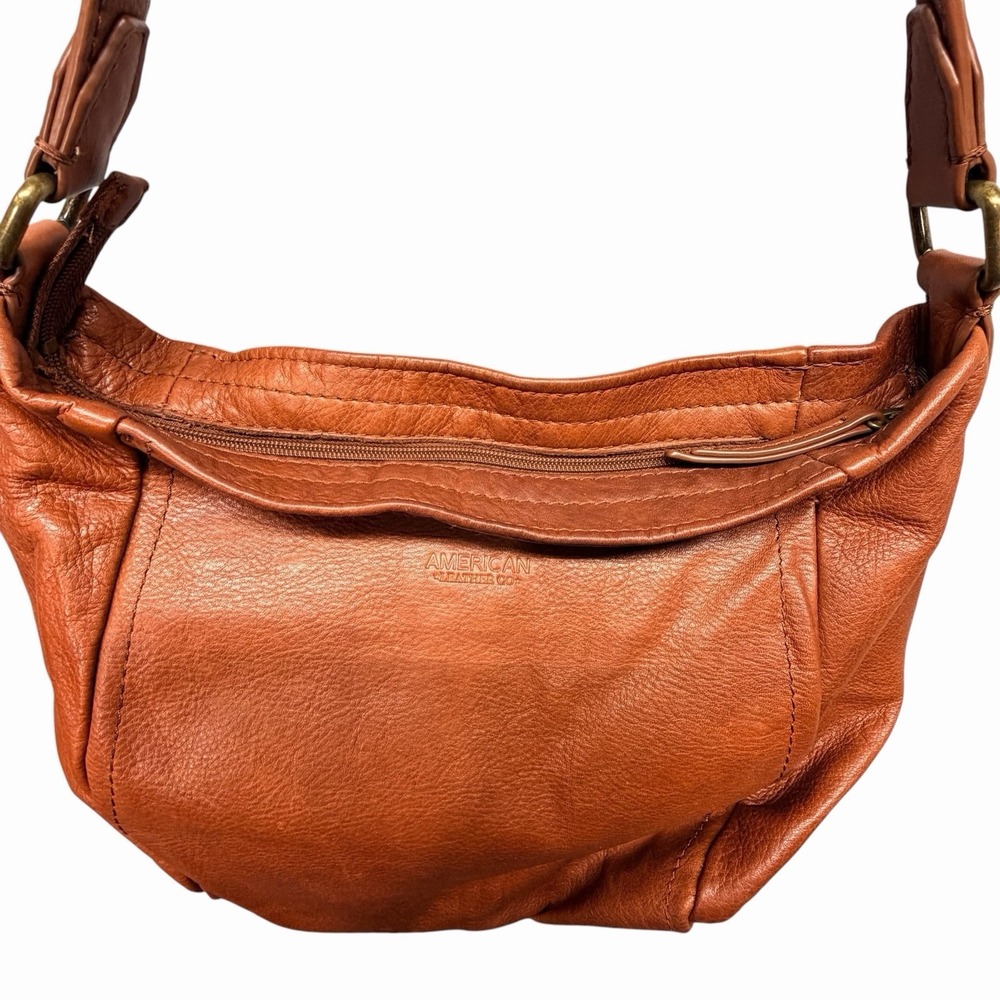 American Leather Co Austin Cognac Brown Pebbled Leather Hobo Shoulder Bag Zipper - Picture 4 of 11